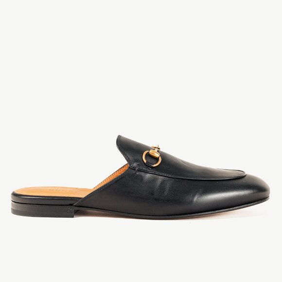 Gucci Princetown Gold Horsebit Black Leather Slipper Mule - Picture 1 of 10
